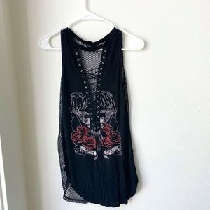 Black Fishnet Back Sleeveless Top